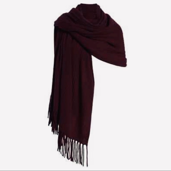 CASHMERE WINE FRINGE SCARF/SHAWL OVERSIZED - Picture 5 of 5